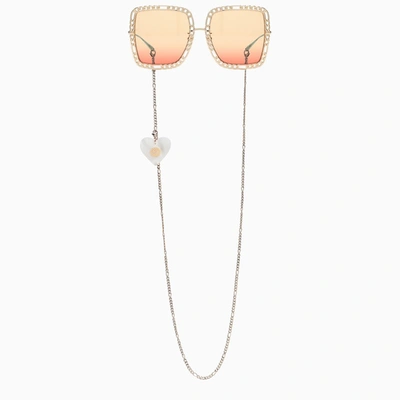 Shop Gucci Yellow Chain-detail Frame Sunglasses In Orange