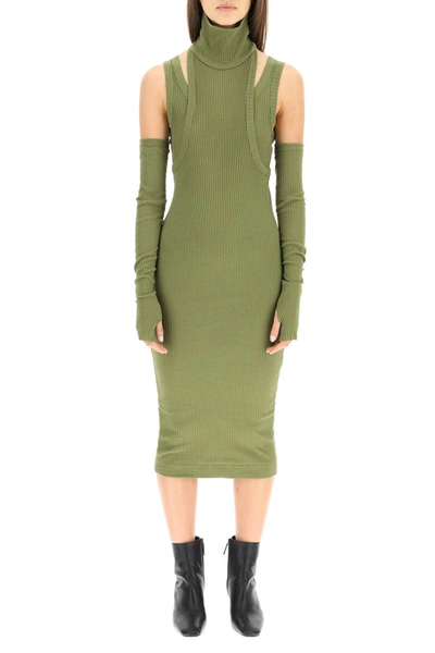 Shop Balmain Knit Dress With Gloves In Green