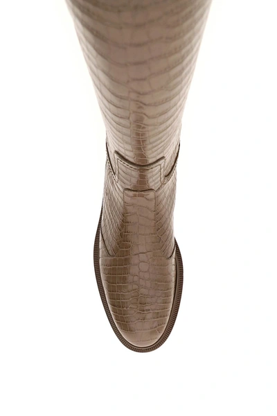 Shop Fendi Karligraphy Crocodile Embossed Leather Boots In Brown