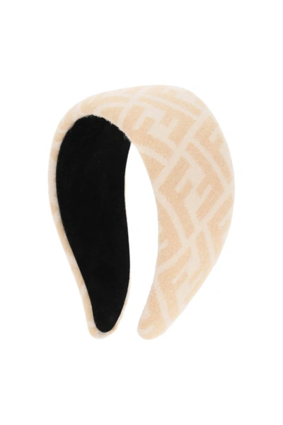 Shop Fendi Padded Wool Headband In Beige