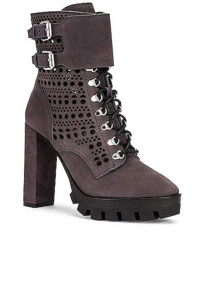 Shop Alaïa Perforated Military Boots In Cendre