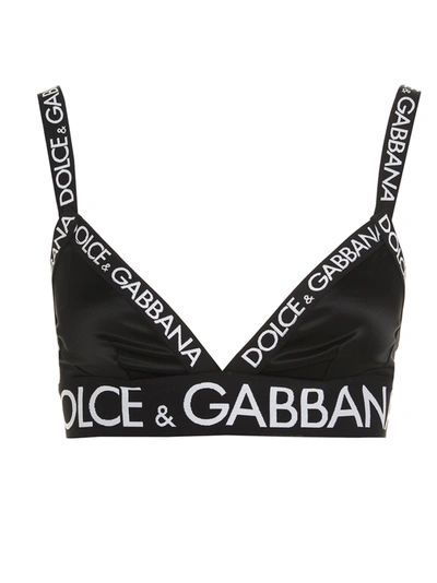 Shop Dolce & Gabbana Logo Print Triangle Bra In Black