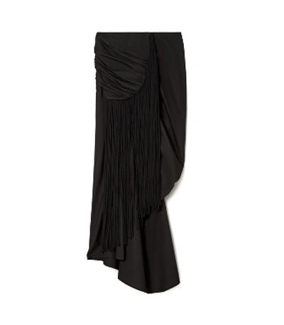 Shop Tory Burch Cotton Poplin Wrap Skirt With Chiffon Fringe In Black