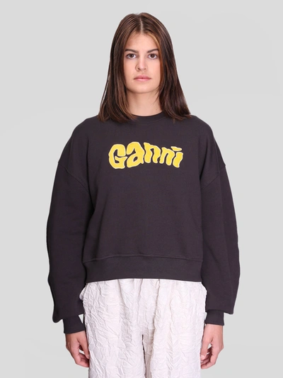 Shop Ganni Logo Sweatshirt In Phantom