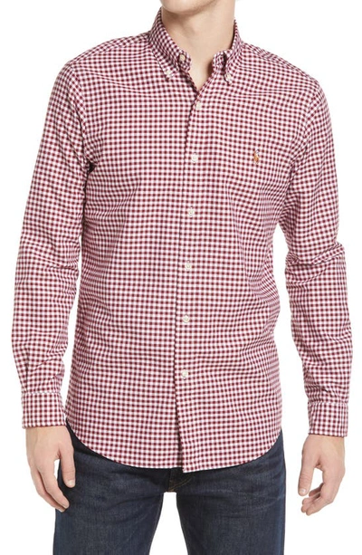 Shop Polo Ralph Lauren Oxford Check Button-up Shirt In 4338e Wine/ White