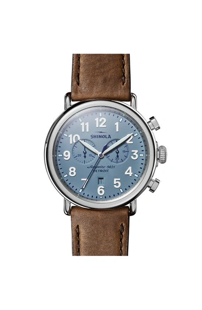 Shop Shinola The Runwell Chronograph Leather Strap Watch, 47mm In Slate Blue