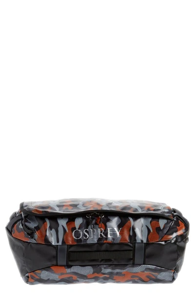 Shop Osprey Transporter 40 Duffle Backpack In Black/ Orange Camo