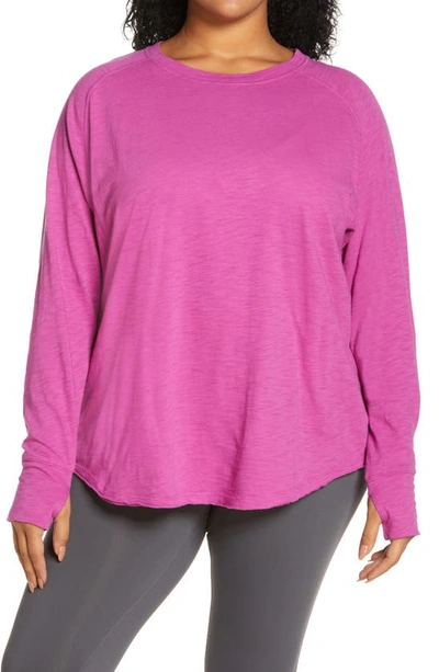 Shop Zella Relaxed Washed Long Sleeve T-shirt In Pink Wild Aster