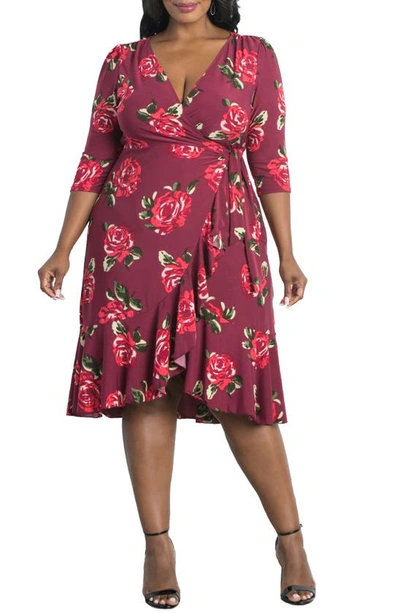 Shop Kiyonna Flirty Flounce Wrap Dress In Sangria Blooms