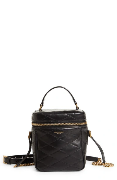 Shop Saint Laurent Vanity Case Quilted Leather Top Handle Bag In Nero