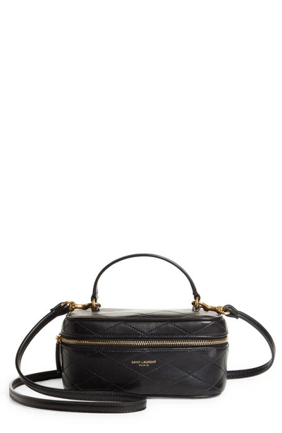 Shop Saint Laurent East/west Vanity Case Quilted Leather Top Handle Bag In Nero