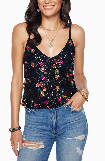 Shop Ramy Brook Anita Floral Sequin Camisole In Black Combo