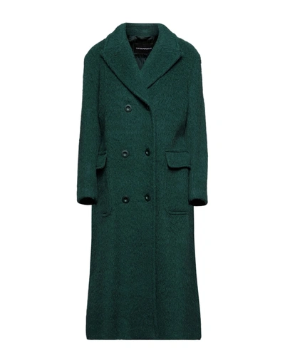 Shop Emporio Armani Woman Coat Green Size 10 Virgin Wool, Polyamide, Mohair Wool, Alpaca Wool