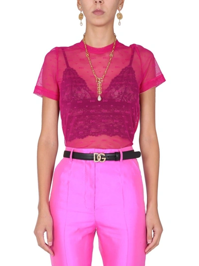 Shop Dolce & Gabbana Jacquard Tulle T-shirt In Fuchsia