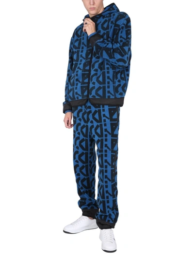 Kenzo Allover Monogram Drawstring Jogging Pants In Blue