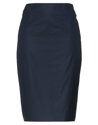 Shop Peserico Woman Midi Skirt Midnight Blue Size 12 Cotton, Elastane In Dark Blue