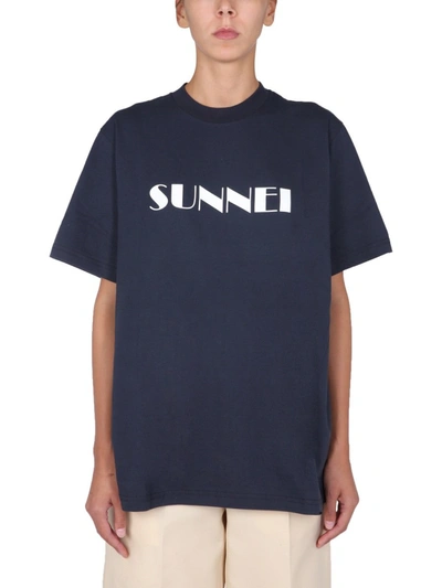 Shop Sunnei X Eleonora Bonucci T-shirt With Logo Unisex In Blue