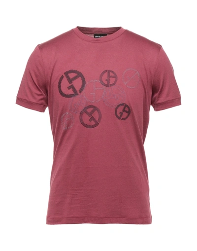 Shop Giorgio Armani Man T-shirt Garnet Size 38 Cotton, Polyester In Red