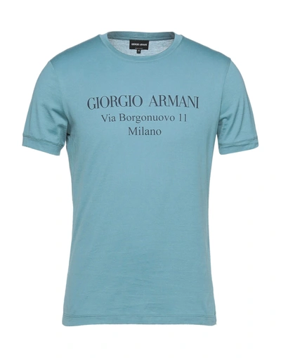 Shop Giorgio Armani Man T-shirt Sky Blue Size 46 Cotton