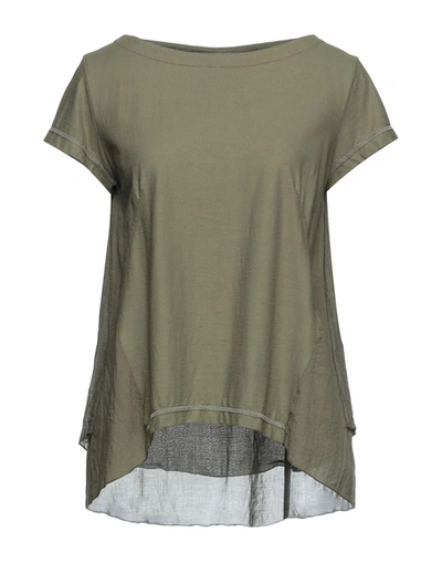 Shop European Culture Woman T-shirt Military Green Size Xs Cotton, Ramie