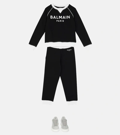 Shop Balmain Logo Cotton Sweatpants In Black