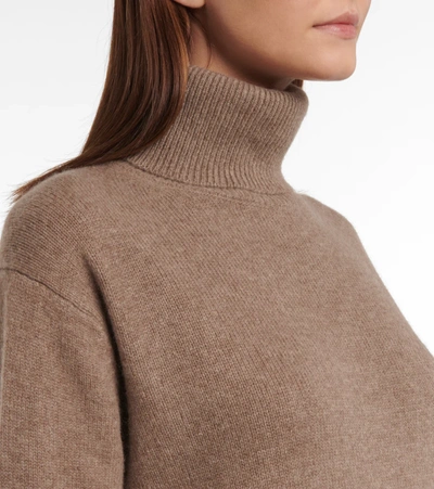 Shop Joseph Cashmere Knit Turtleneck Dress In 棕色