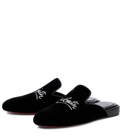 Shop Christian Louboutin Navy Coolito Donna Velvet Slippers In 黑色