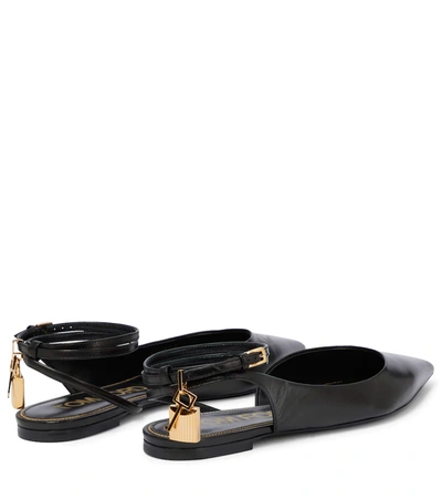Tom Ford Padlock Snake-effect Leather Slingback Flats In Black