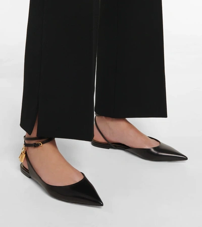 Shop Tom Ford Padlock Leather Slingback Flats In Black