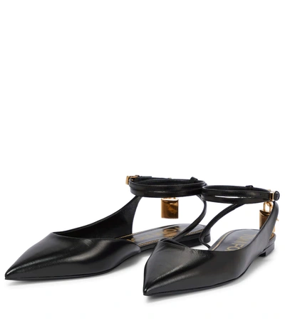 Shop Tom Ford Padlock Leather Slingback Flats In Black