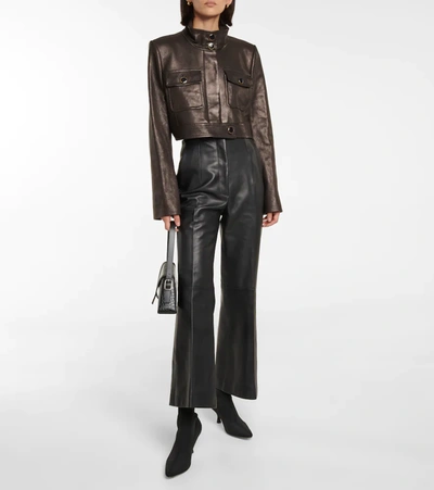 Shop Khaite Carlisle Leather Crop Jacket In 黑色