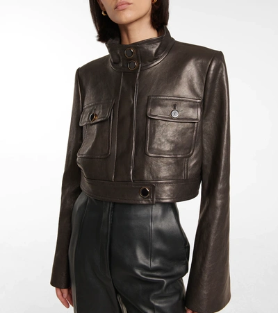 Shop Khaite Carlisle Leather Crop Jacket In 黑色