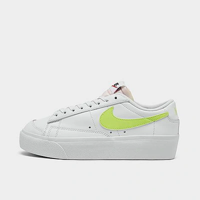 Shop Nike Women's Blazer Low Platform Casual Shoes In White/light Lemon Twist/white/black