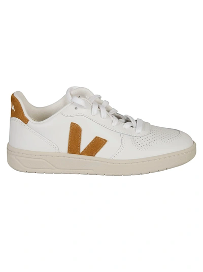 Shop Veja V-10: Leather Sneakers In Extra White/camel