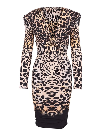 Shop Roberto Cavalli Queen Of Sicily Leopard Print Midi Dress In Black Rum Nude