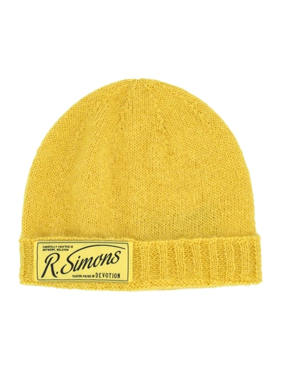 Shop Raf Simons Label Knit Beanie In Yellow
