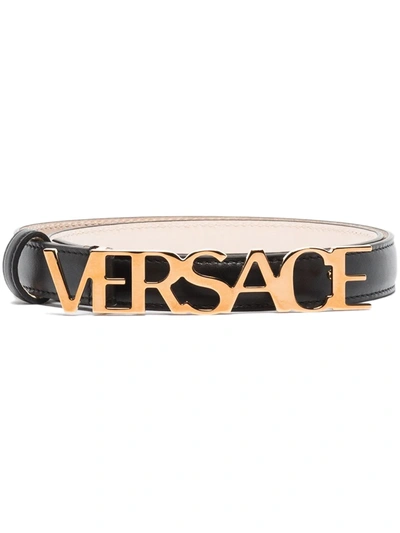 Shop Versace Name Logo Buckle Belt In Black