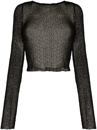 Shop Ambra Maddalena Beckie Long-sleeve Cropped Top In Black