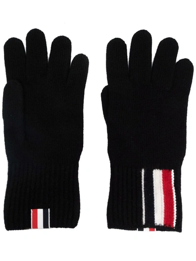 Shop Thom Browne Rwb-stripe Merino Wool Gloves In Black