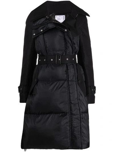 Shop Sacai Cotton Gabardine Padded Coat In Black