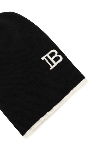 Shop Balmain Wool And Cashmere Beanie Hat In Black,white