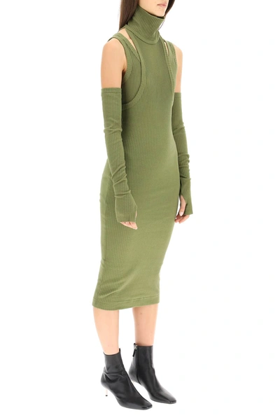 Shop Balmain Knit Dress With Gloves In Green