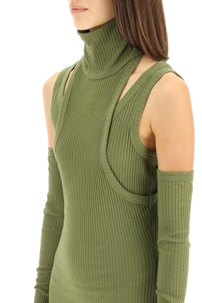 Shop Balmain Knit Dress With Gloves In Green