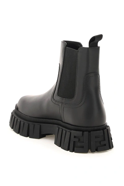 Shop Fendi Force Leather Chelsea Boots In Black