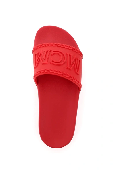Shop Mcm Rubber Slides With Logo In Red