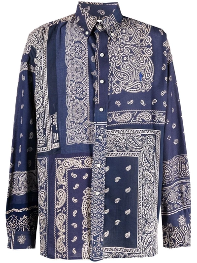 Shop Readymade Bandana Patchwork Cotton Shirt In Blau