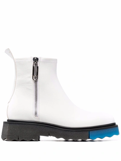 Off-white Sponge Sole Leather Zip Boots In Weiss