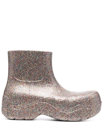 Shop Bottega Veneta Glitter Puddle Boots In Gold