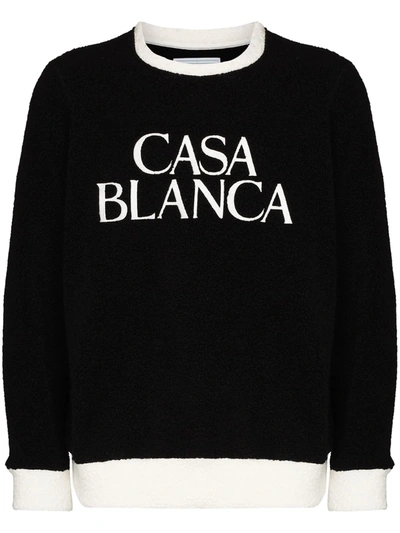 Shop Casablanca Embroidered Logo Terry Cloth Sweatshirt In 黑色