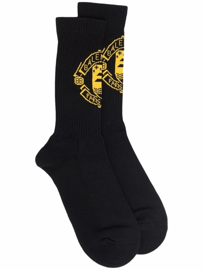 Shop Balenciaga Quest Intarsia-knit Ribbed Socks In 黑色